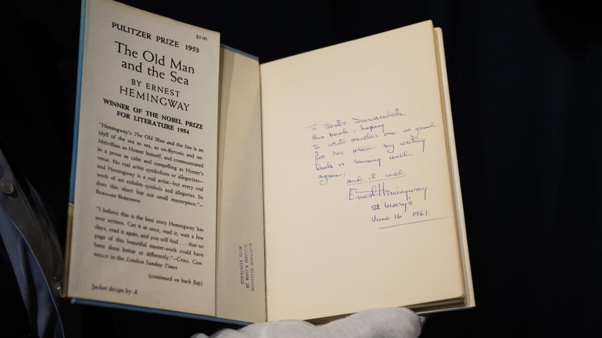 Hemingway's dedication to a nun now at the Nobel Prize Museum in Sweden
